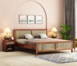 Sleepowell Furniture Sheesham Wood Natural Rattan Cane Bed without Storage for living Room and Bedroom (Natural Finish)