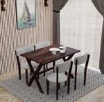 Sleepowell Sheesham Wood Wooden 4 Seater Corel Febric zebra Dining Set with 4 Chairs and One Table - Image 9