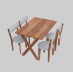Sleepowell Sheesham Wood Wooden 4 Seater Corel Febric zebra Dining Set with 4 Chairs and One Table - Image 2