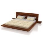 Sleepowell Furniture Sheesham Wood Wooden Low Height Platform Bed with two Bedside tables - Image 2