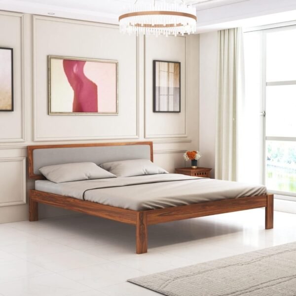 Sheesham Wood Wooden Cot Bed with Tufted Headboard without Storage for Bedroom, Living Room and Hotel